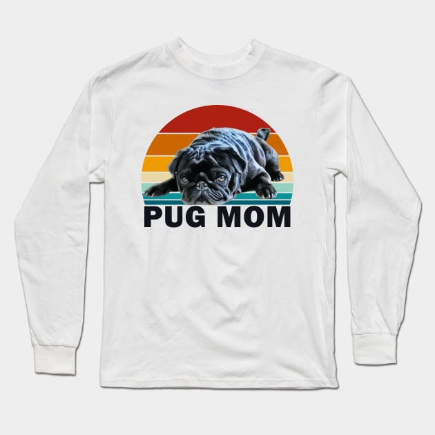 Black Pug Mom Long Sleeve T-Shirt by Fusti